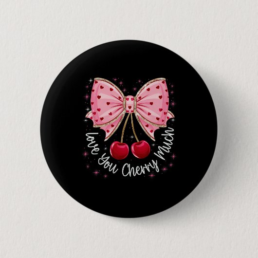 Kirsche und Schleifen Süße Kirsche Liebe dich Kirs Button (Vorderseite)