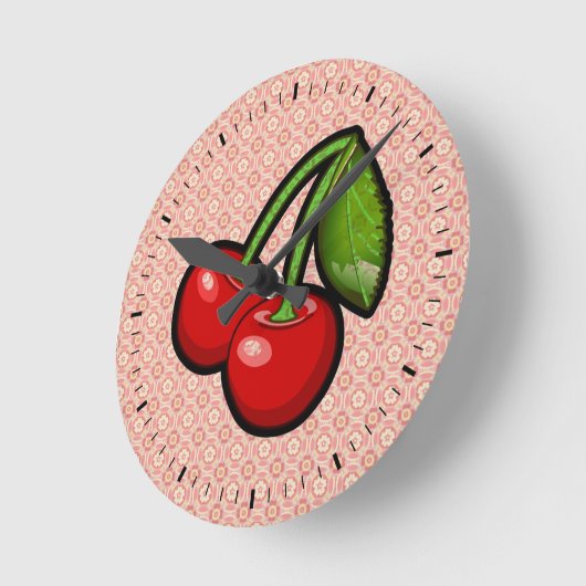 Kirschen auf Blume Runde Wanduhr (Winkel)