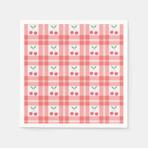Kirschen auf rotem Karo-Gingham-Muster  Serviette