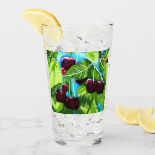 Kirschen aus den Zweigen Kirsche rot grün Glas (Vorderseite Ice)