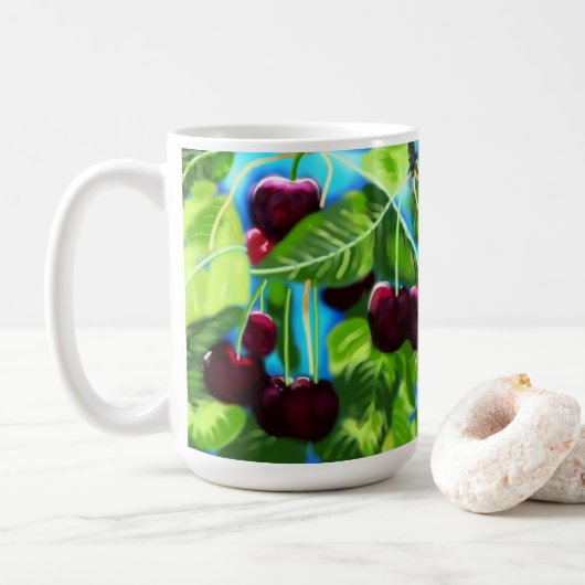 Kirschen aus den Zweigen Kirsche rot grün Kaffeetasse (Mit Donut)