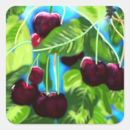 Kirschen aus den Zweigen Kirsche rot grün Quadratischer Aufkleber
