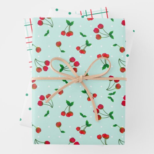 Kirschen, Dosen und Karierte Teile Geschenkpapier Set (Beispiel)