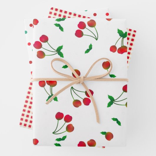 Kirschen, Gingham und viele Dots Geschenkpapier Set (Beispiel)