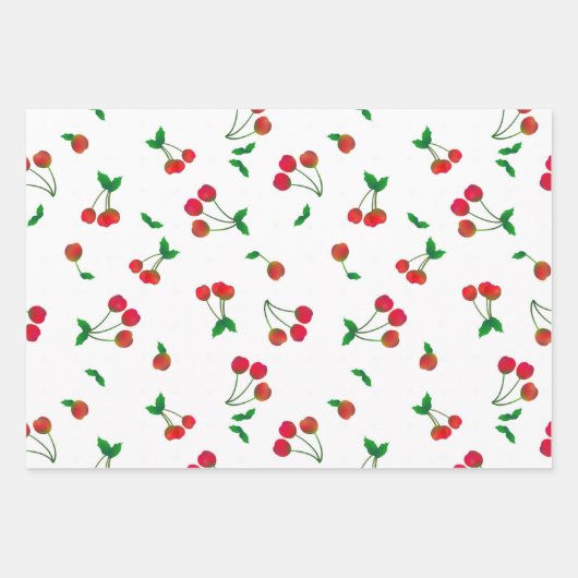 Kirschen, Gingham und viele Dots Geschenkpapier Set (Vorderseite)