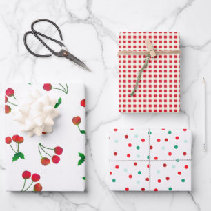 Kirschen, Gingham und viele Dots Geschenkpapier Set