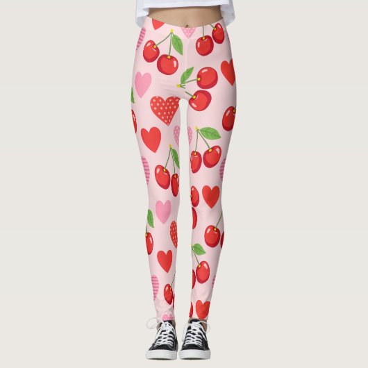 Kirschen & Herz Nahtloses Muster Leggings (Vorderseite)