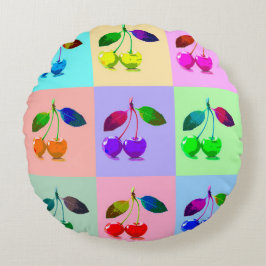 Kirschen im Pop Art Style Rundes Kissen