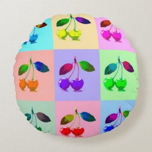 Kirschen im Pop Art Style Rundes Kissen