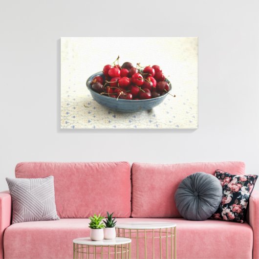 Kirschen in einer blauen Schüssel Leinwanddruck (Insitu (Wohnzimmer))