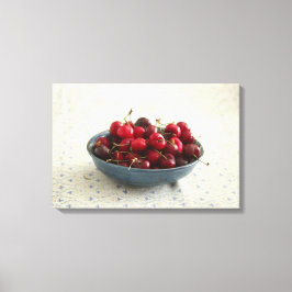 Kirschen in einer blauen Schüssel Leinwanddruck