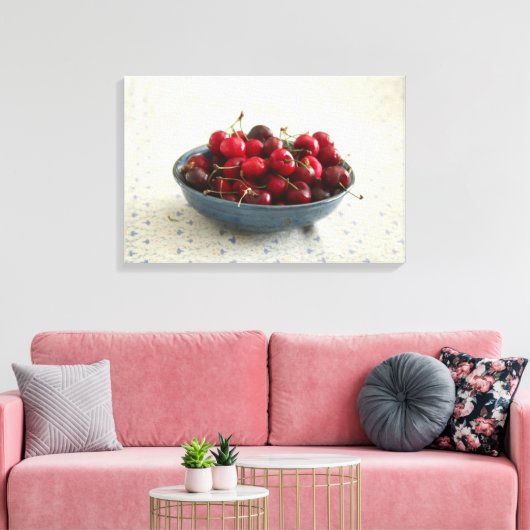 Kirschen in einer blauen Schüssel Leinwanddruck (Insitu (Wohnzimmer))