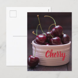 Kirschen in rosa Schüssel für Obstliebhaber Feiertagspostkarte