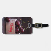 Kirschen in rosa Schüssel für Obstliebhaber Gepäckanhänger (Vorderseite horizontal)