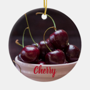 Kirschen in rosa Schüssel für Obstliebhaber Keramik Ornament