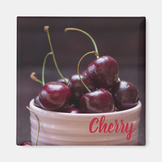 Kirschen in rosa Schüssel für Obstliebhaber Magnet (Vorne)