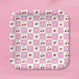 Kirschen Kleine Blume Rosa und Weiße Papierplatte Pappteller
