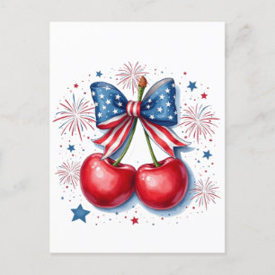 Kirschen mit Coquette Bow 4. Juli Amerikaner Feiertagspostkarte