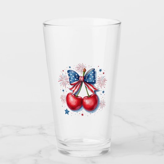 Kirschen mit Coquette Bow 4. Juli Amerikaner Glas (Vorderseite)