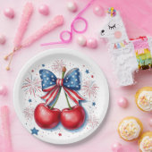 Kirschen mit Coquette Bow 4. Juli Amerikaner Pappteller (Party)