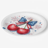 Kirschen mit Coquette Bow 4. Juli Amerikaner Pappteller (Schrägansicht)