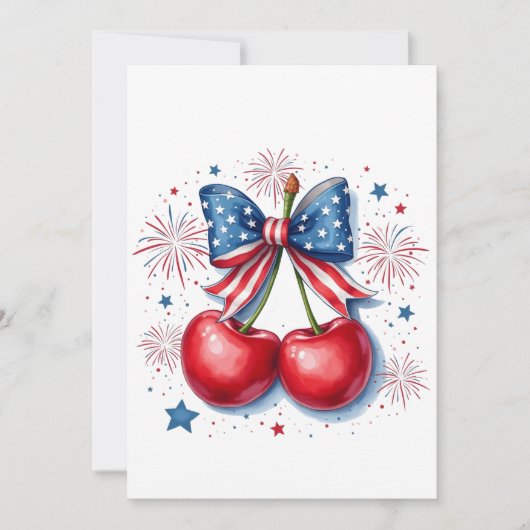 Kirschen mit Coquette Bow 4. Juli Amerikaner Save The Date (Vorderseite)