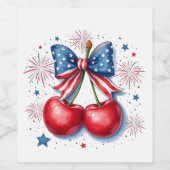 Kirschen mit Coquette Bow 4. Juli Amerikaner Weinetikett (Einzelnes Label)