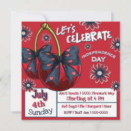 Kirschen mit Coquette Bows Rot Weiß und Blau Einladung