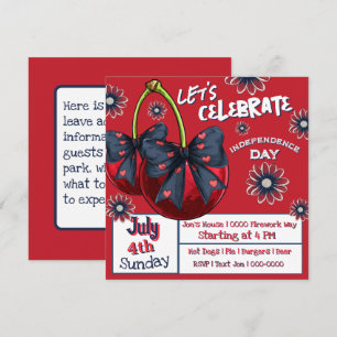 Kirschen mit Coquette Bows Rot Weiß und Blau Einladung