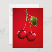 Kirschen mit Leaf im roten Hintergrund Postkarte (Vorne/Hinten)