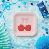 Kirschen mit Pink Bow Coquette Geburtstagsparty Pappteller (Party)