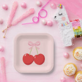 Kirschen mit Pink Bow Coquette Geburtstagsparty Pappteller (Party)