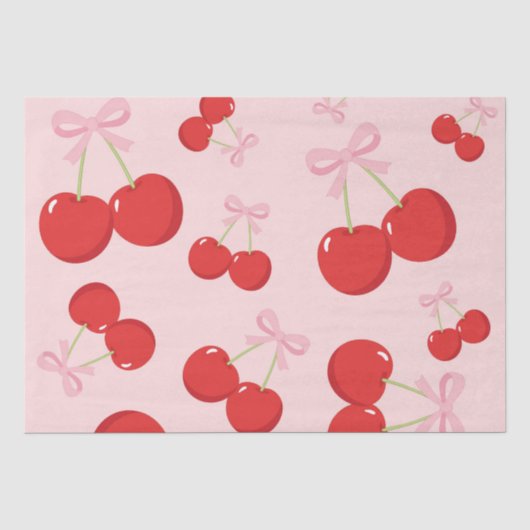 Kirschen mit rosa Bow Coquette Seidenpapier (Vorderseite)