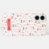 Kirschen mit roten Coquette-Schleifen monogrammier Case-Mate iPhone Hülle (Rückseite (Horizontal))