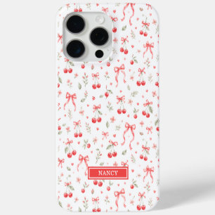 Kirschen mit roten Coquette-Schleifen monogrammier Case-Mate iPhone Hülle