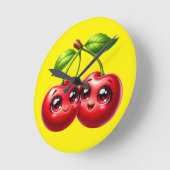 Kirschen mit Smiley Runde Wanduhr (Winkel)