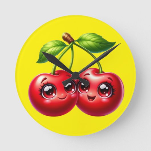 Kirschen mit Smiley Runde Wanduhr (Vorderseite)