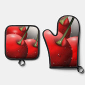 Kirschen mit Taubentropfen Ofenhandschuh & Topflappen-Set (Vorderseite)