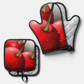 Kirschen mit Taubentropfen Ofenhandschuh & Topflappen-Set (Vorderseite/Rückseite)