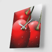 Kirschen mit Taubentropfen Quadratische Wanduhr (Winkel)