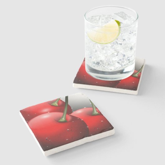 Kirschen mit Taubentropfen Steinuntersetzer (Seitenansicht)