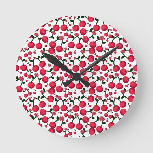 Kirschen Nahtloses Muster, Rotes Früchte-Muster, Runde Wanduhr (Vorderseite)