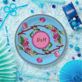 Kirschen Pink Frucht auf Türkis mit Initials Pap Pappteller (Party)