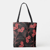 Kirschen und Blätter Rot auf Schwarz Tasche (Rückseite)