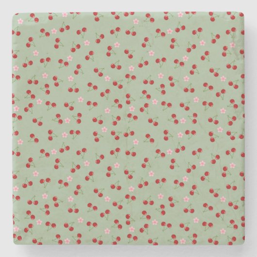 Kirschen und Blume Steinuntersetzer (Vorderseite)