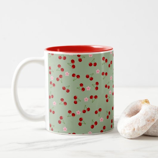 Kirschen und Blume Zweifarbige Tasse (Mit Donut)