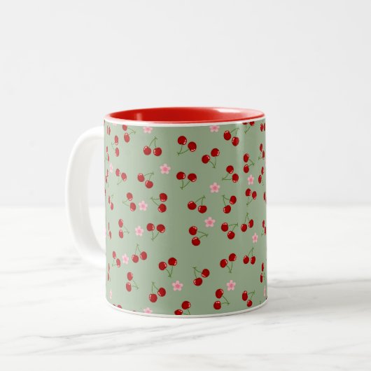 Kirschen und Blume Zweifarbige Tasse (Vorderseite Links)