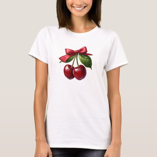 Kirschen und ein Bow T-Shirt (Vorderseite)