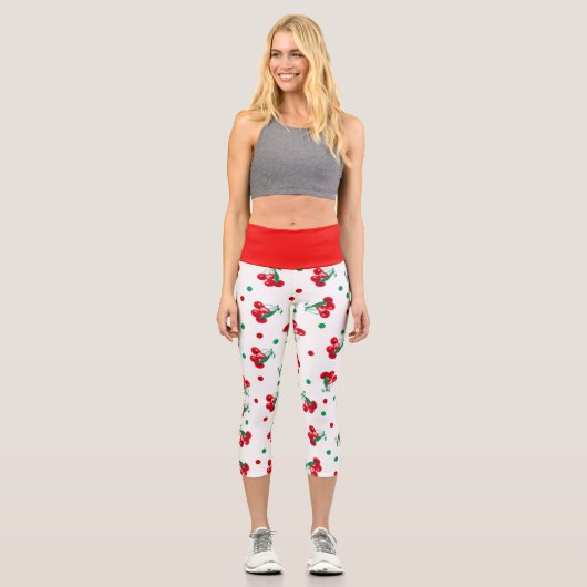 Kirschen und Polka-Punkte Capri Leggings (Vorderseite)