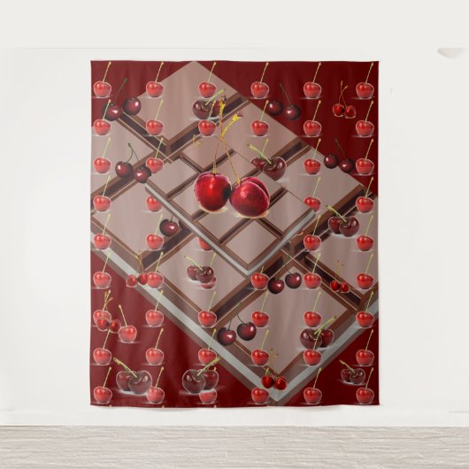 Kirschen und Schokolade mit dunkelrot Wandteppich (Vorderseite)